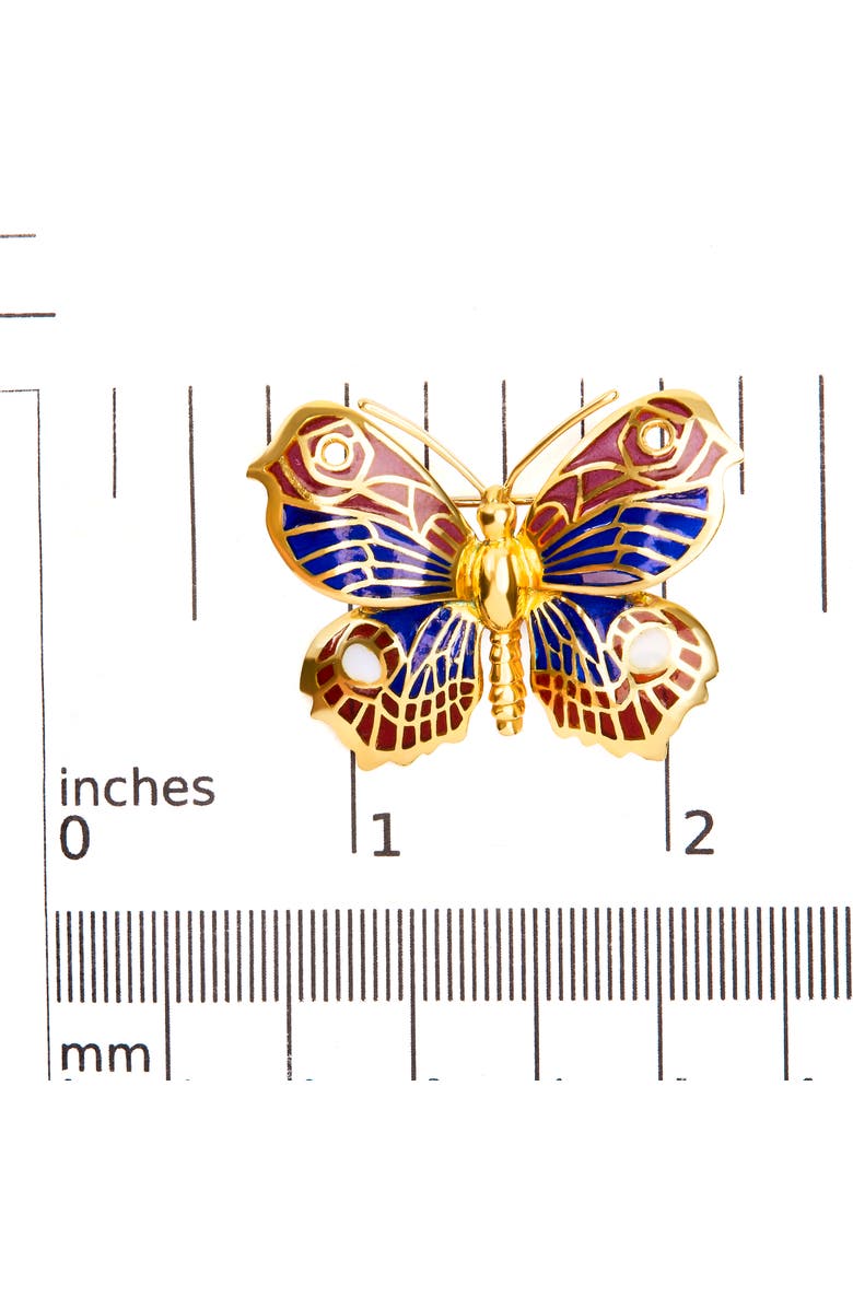 Haus of Brilliance 18K Yellow Gold Red, Blue, and White Enameled Butterfly Brooch Pin, Alternate, color, Yellow