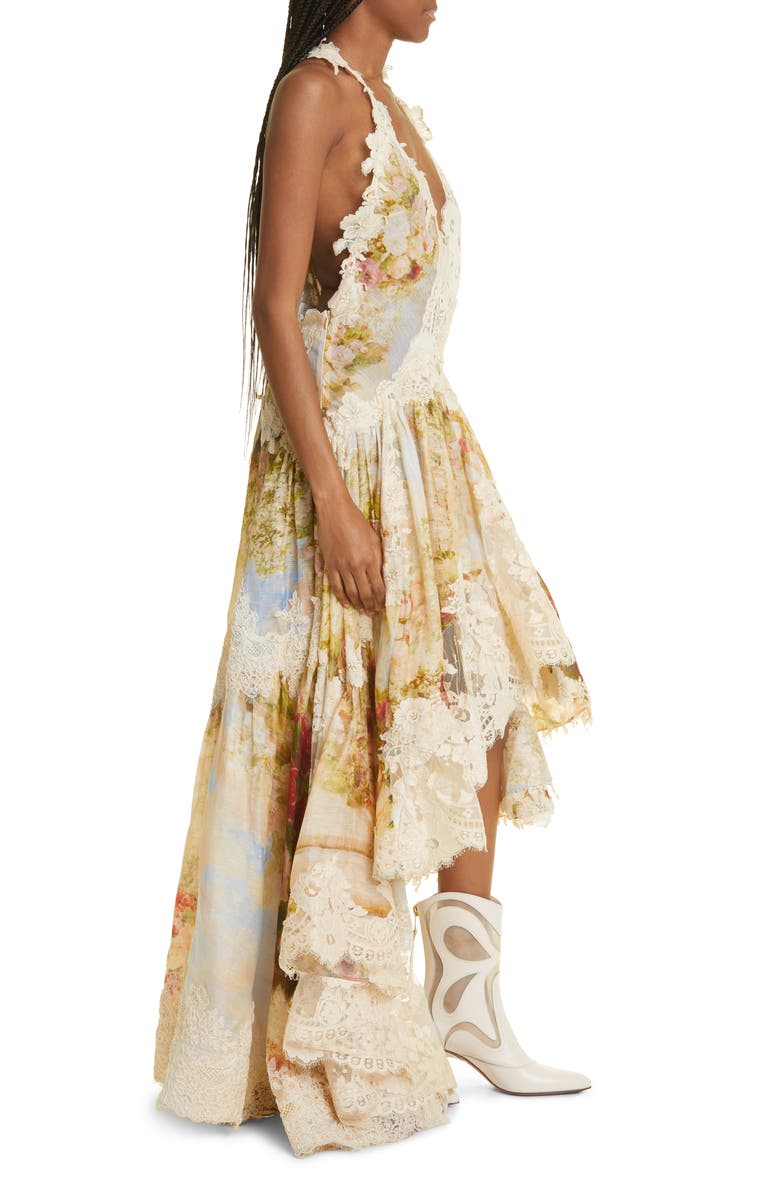 Zimmermann Luminosity Splice Floral Lace Linen & Silk High-Low Dress, Alternate, color, 