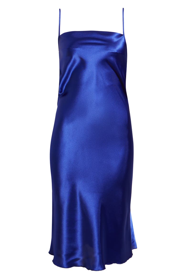 Bow Back Satin Cocktail Slipdress, Alternate, color, ROYAL