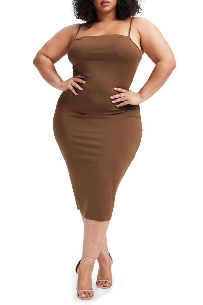 Spaghetti Scuba Knit Midi Dress, Alternate, color, LIGHT MOCHA004