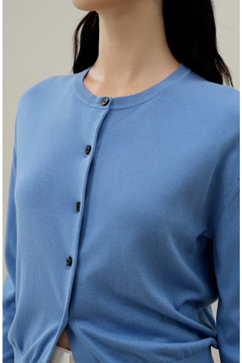 Women's Round-Neck Silk Cashmere Cardigan, Alternate, color, Azure