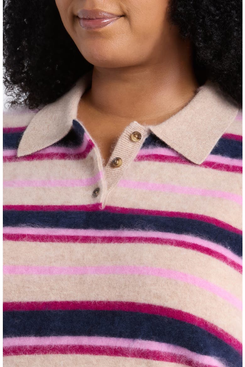 Brushed Wool & Cashmere Polo Sweater, Alternate, color, PINK MULTI STRIPE