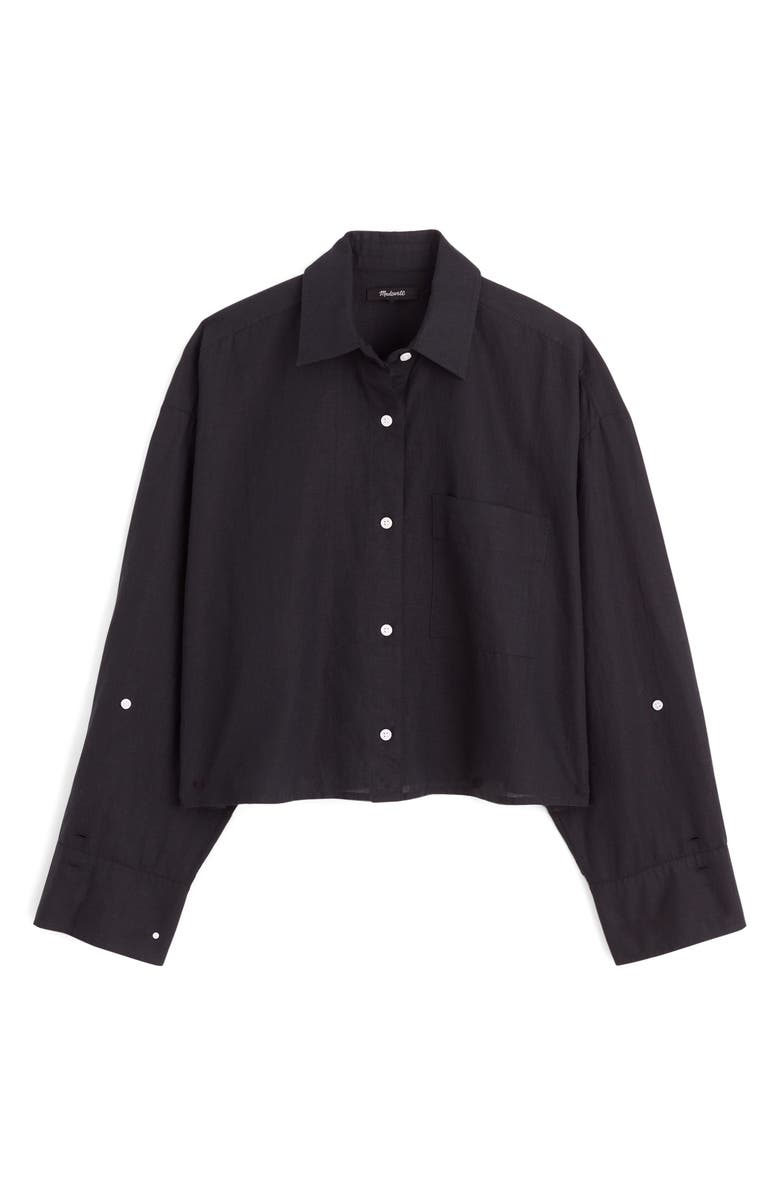 Madewell Straight Hem Crop Linen & Cotton Button-Up Shirt, Alternate, color, 