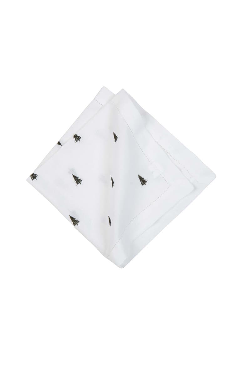 Evergreen Tree Embroidered Hemstitch Set of 6 Cloth Napkins, Alternate, color, Green