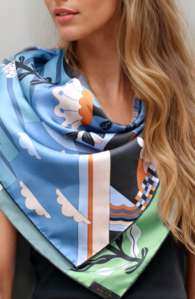 Jessie Zhao New York Double Sided Silk Scarf Of Imagination, Alternate, color, Green