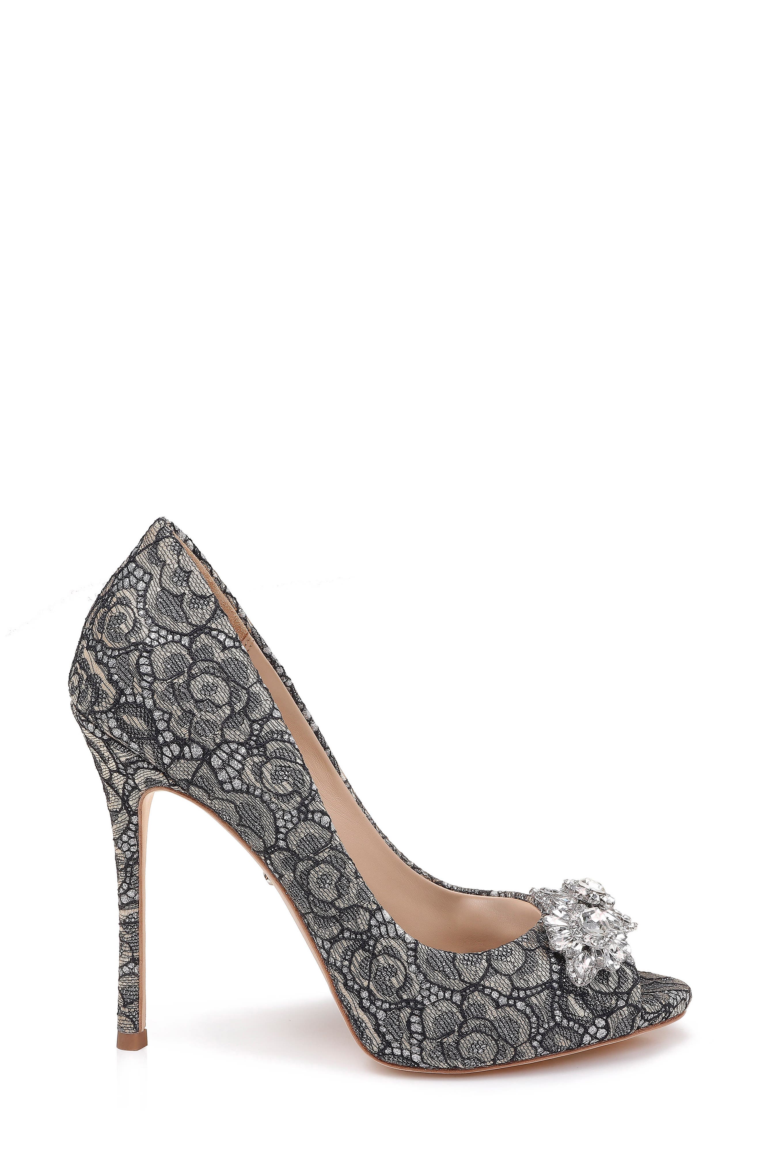 Badgley Mischka Collection Badgley Mischka Crystal Embellished Lace Pump, Alternate, color, 
