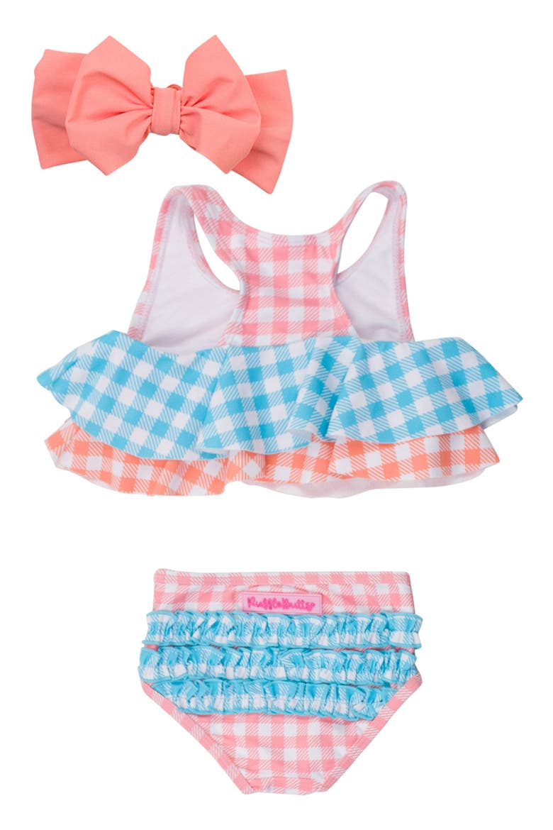 Seaside Gingham Two-Piece Swimsuit & Headband Set, Alternate, color, ORANGE