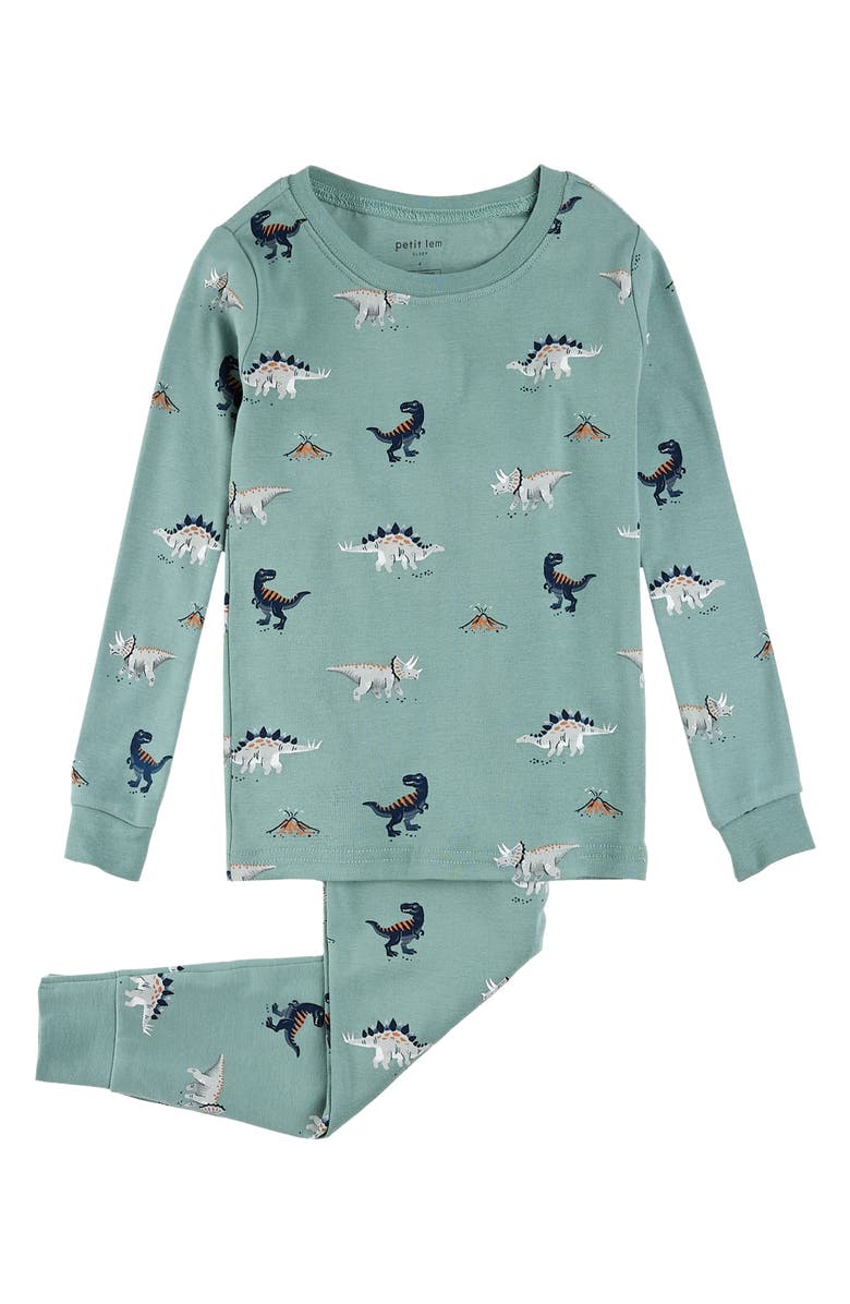 Petit Lem Kids' Dinosaur Print Fitted Two-Piece Organic Cotton Pajamas, Main, color,