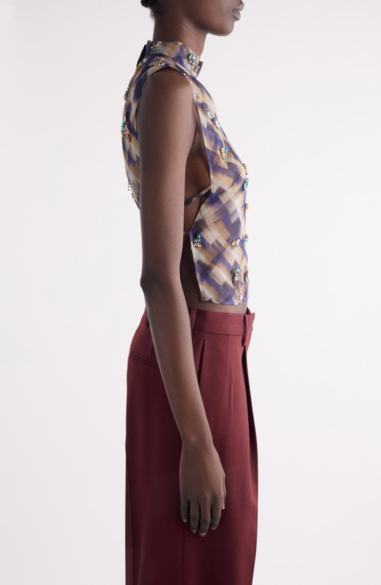 Dries Van Noten Carmasa Check Crystal Embellished Top, Alternate, color, Burgundy