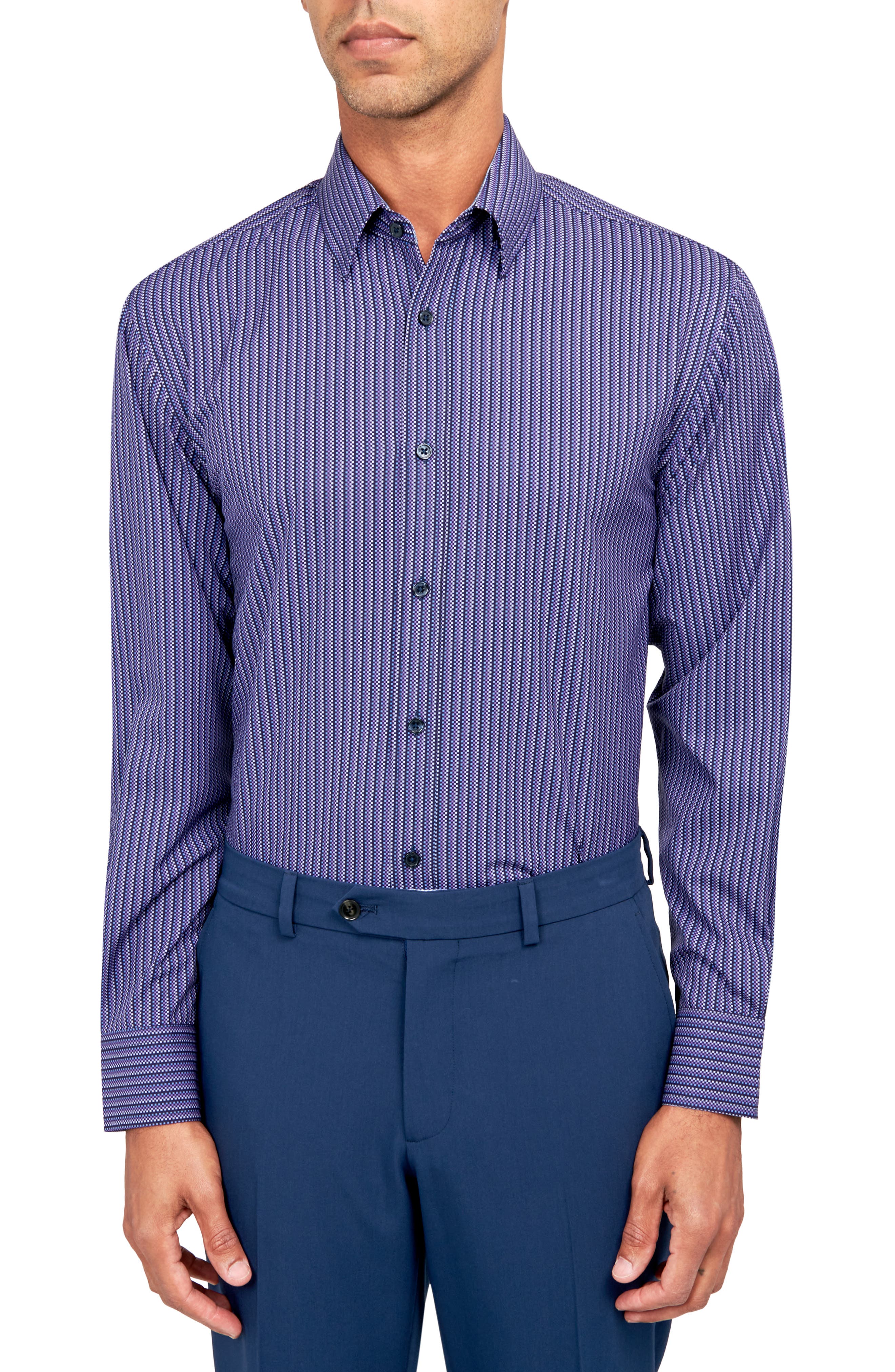 W.R.K Checkerboard Stripe Performance Dress Shirt