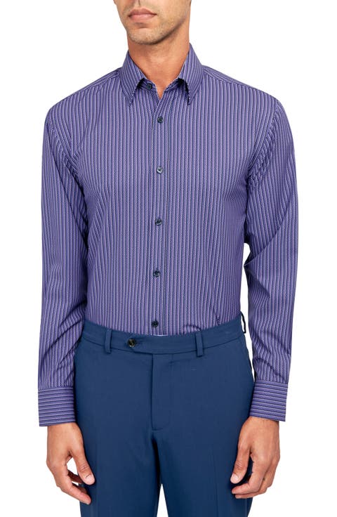 Checkerboard Stripe Performance Dress Shirt (Regular & Big)