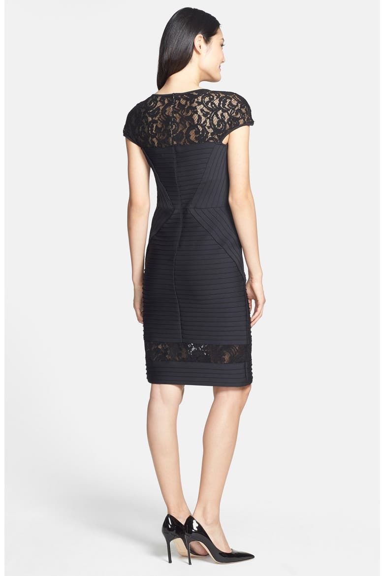 Lace Inset Pintuck Sheath Dress, Alternate, color, BLACK