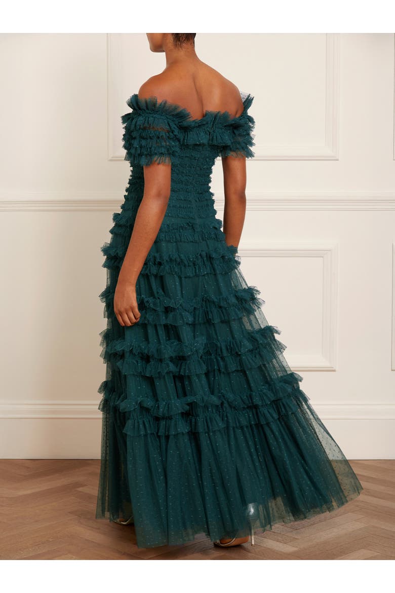 Lisette Ruffle Off Shoulder Gown, Alternate, color, Emerald