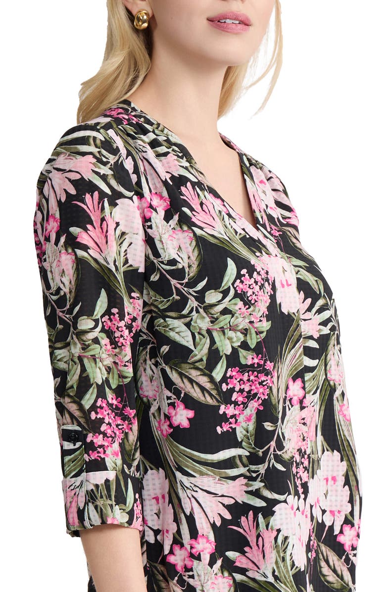 Jones New York Floral Roll Sleeve Tunic, Alternate, color, Jones Black Multi