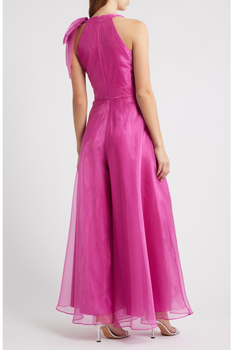 Bow Detail One-Shoulder Taffeta Jumpsuit, Alternate, color, FUCHSIA