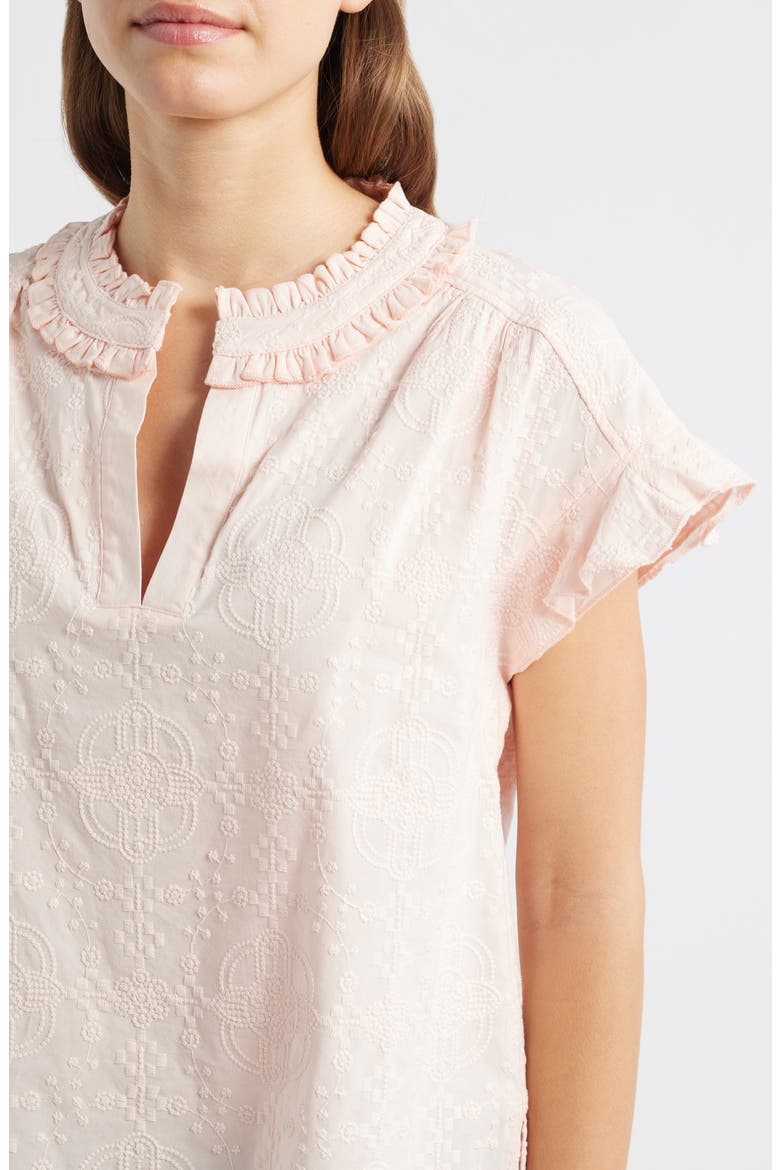 Embroidered Split Neck Top, Alternate, color, ANGEL PINK