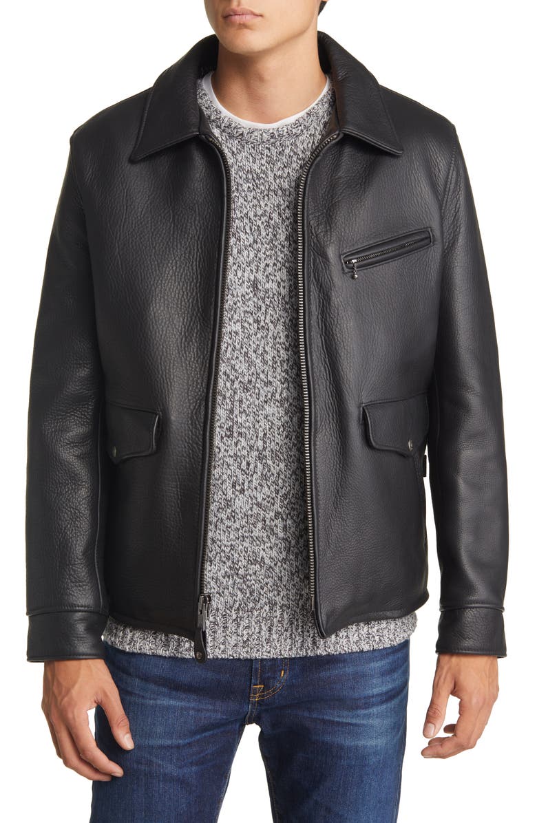 Schott NYC Wool Lined Bison Leather Car Coat, Main, color,