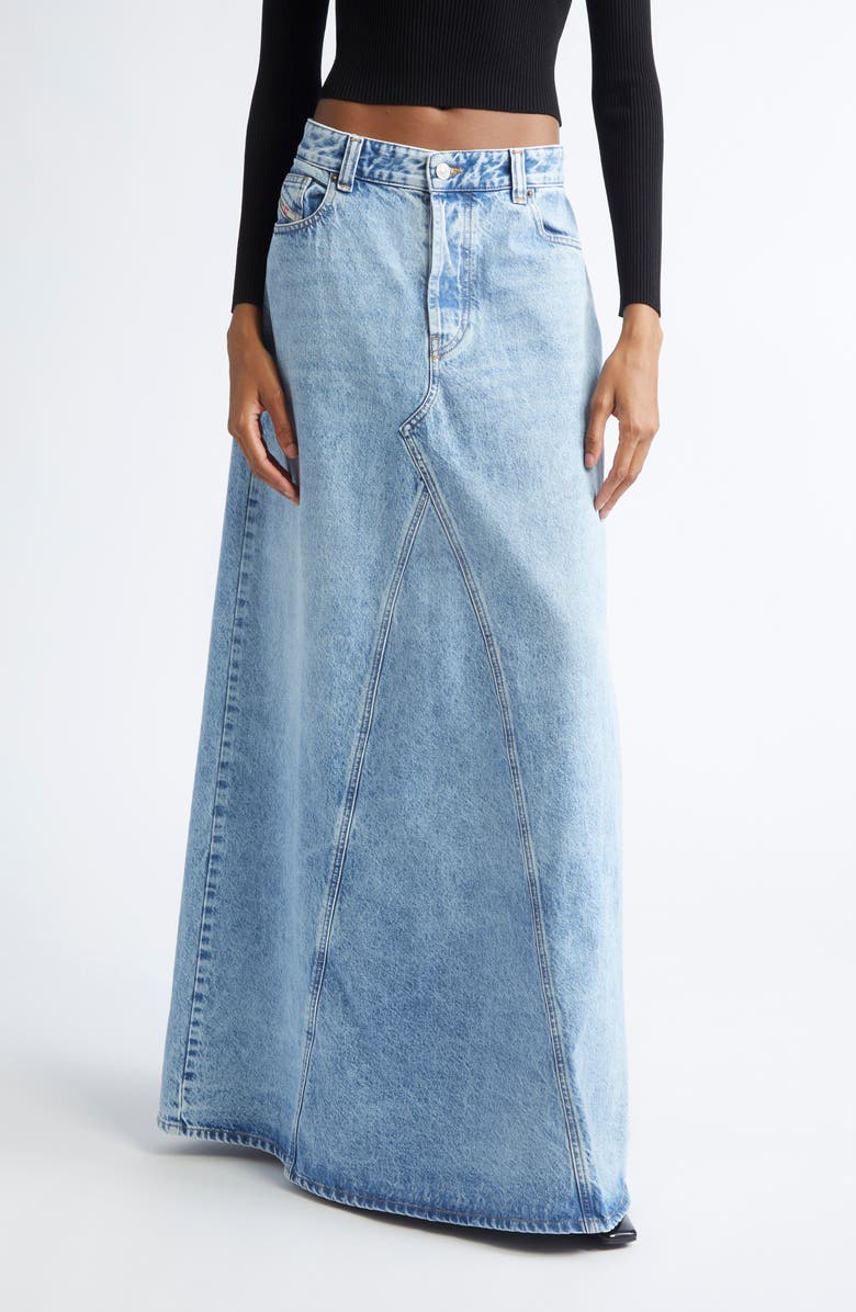 DIESEL<sup>®</sup> De-Pago Paneled Denim Maxi Skirt, Main, color, Denim