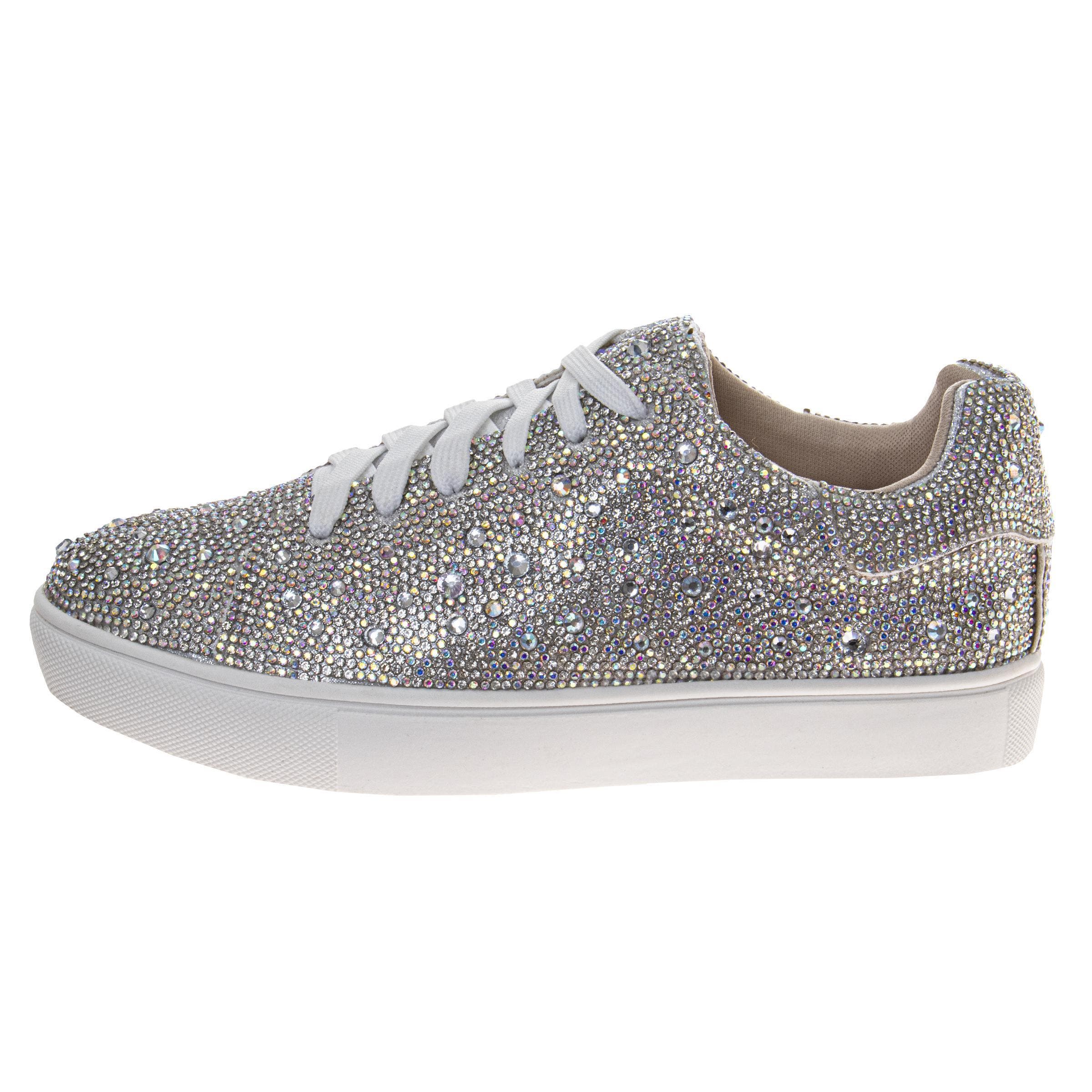 BADGLEY MISCHKA Glitzy Sneakers Girls' Sparkle Detail Fashion Wear, Alternate, color, Silver