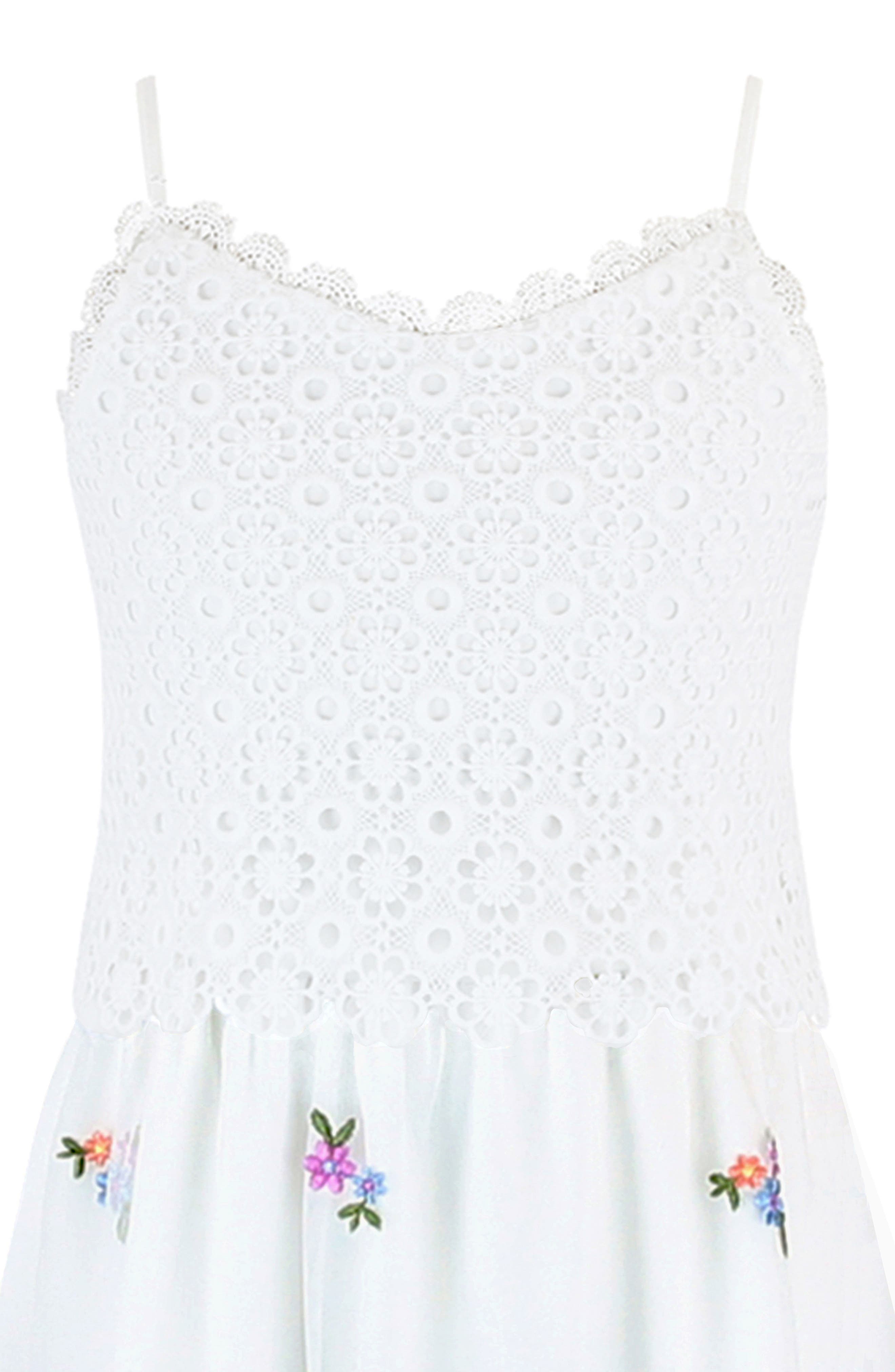 Zunie Kids' Crochet Bodice Floral Embroidered Tiered Mesh Maxi