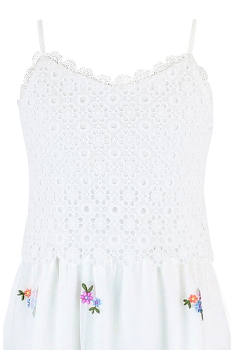 Kids' Crochet Bodice Floral Embroidered Tiered Mesh Maxi Dress, Alternate, color, WHITE