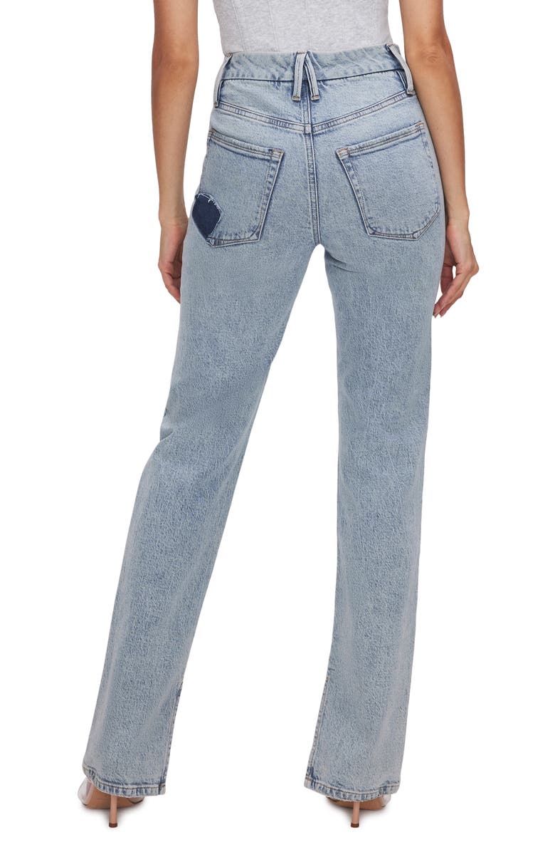 Good American Good Boy Split Hem High Waist Straight Leg Jeans, Alternate, color, Indigo541