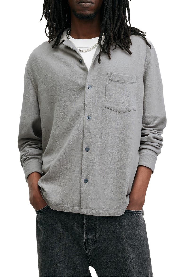 Cudi Textured Long Sleeve Camp Shirt, Main, color, RADIO GREY