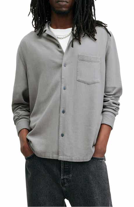 AllSaints Cudi Textured Long Sleeve Camp Shirt