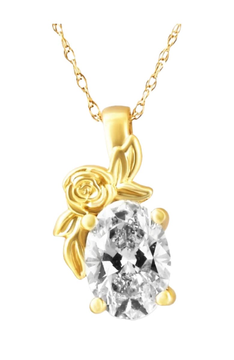 Bliss Diamond 1 Ct Oval Diamond Solitaire Pendant Lab Grown Floral 14k Gold Necklace, Main, color,