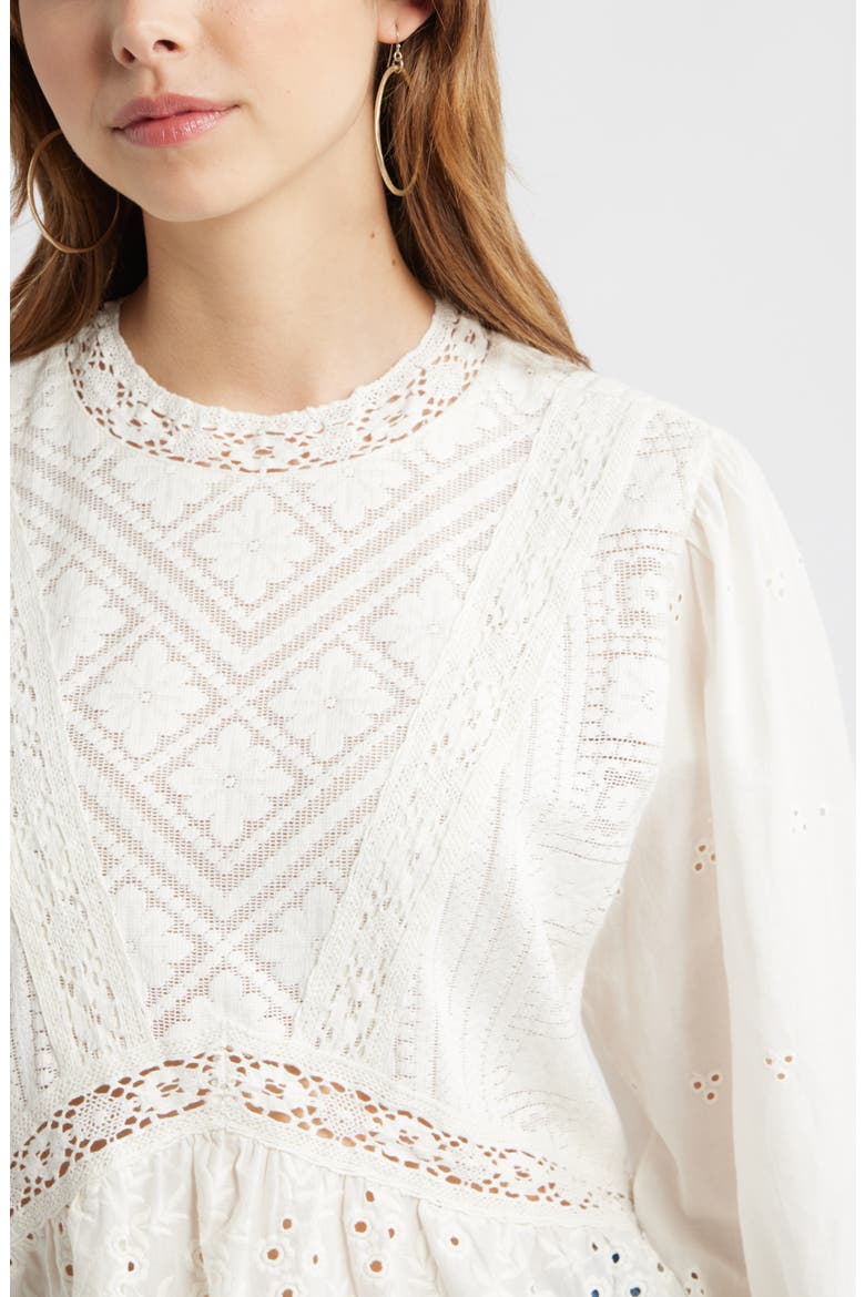 Mixed Media Lace Top, Alternate, color, IVORY EGRET