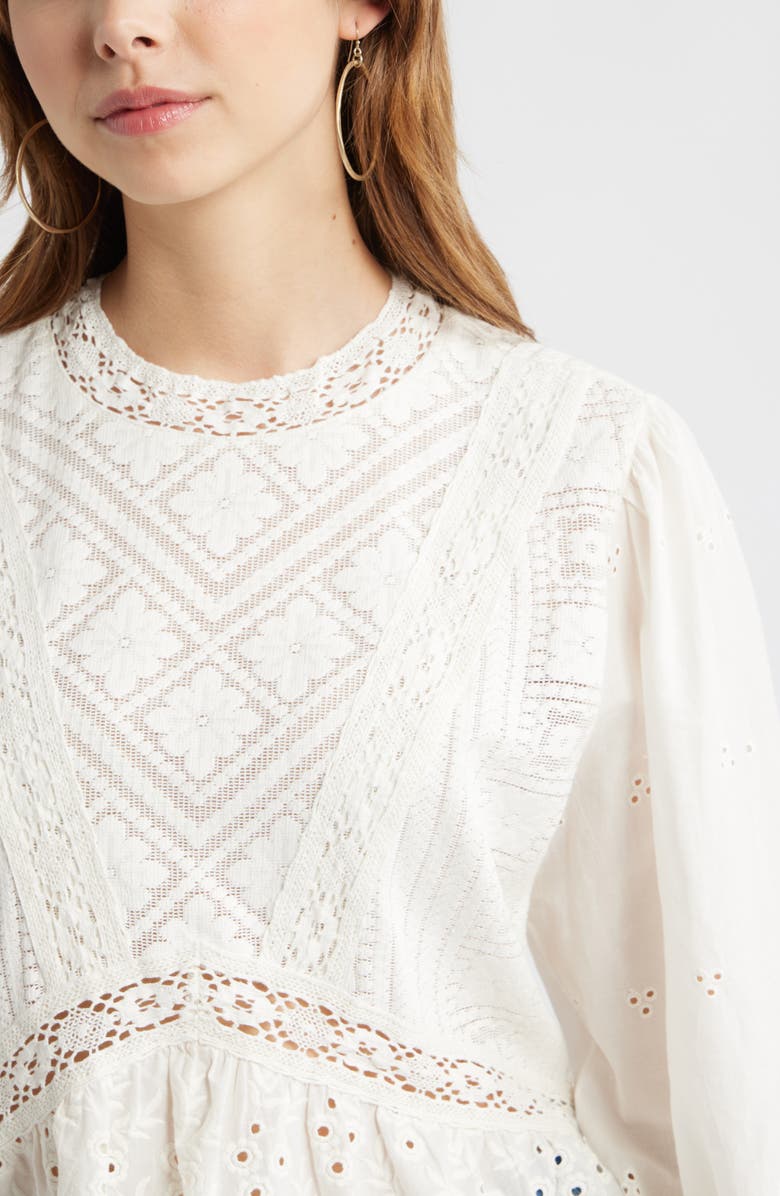 Treasure 
Bond Mixed Media Lace Top, Alternate, color, Ivory Egret