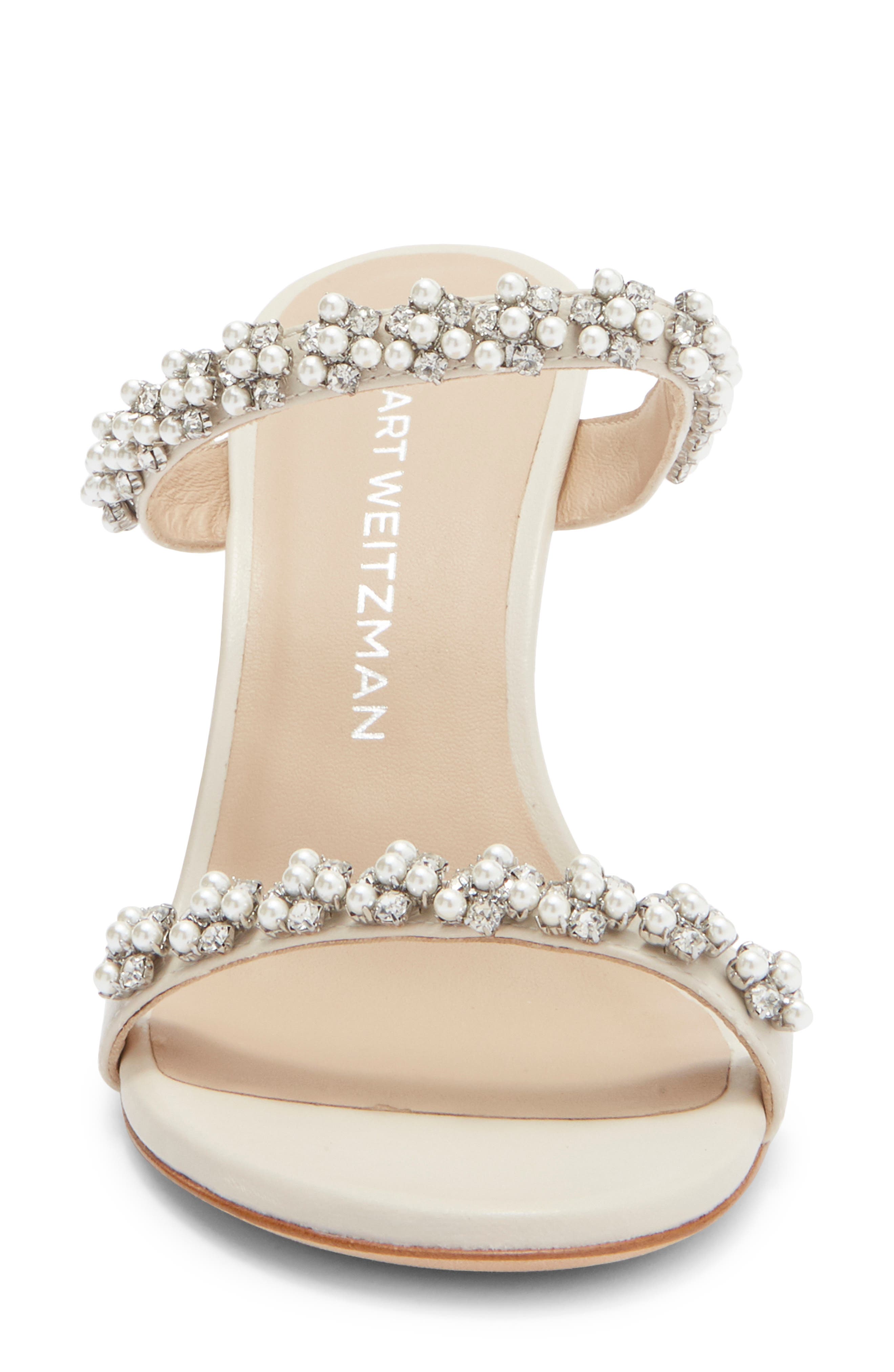 Stuart Weitzman Poppy Faux Pearl Sandal, Alternate, color, Linen/ Clear/ Natural