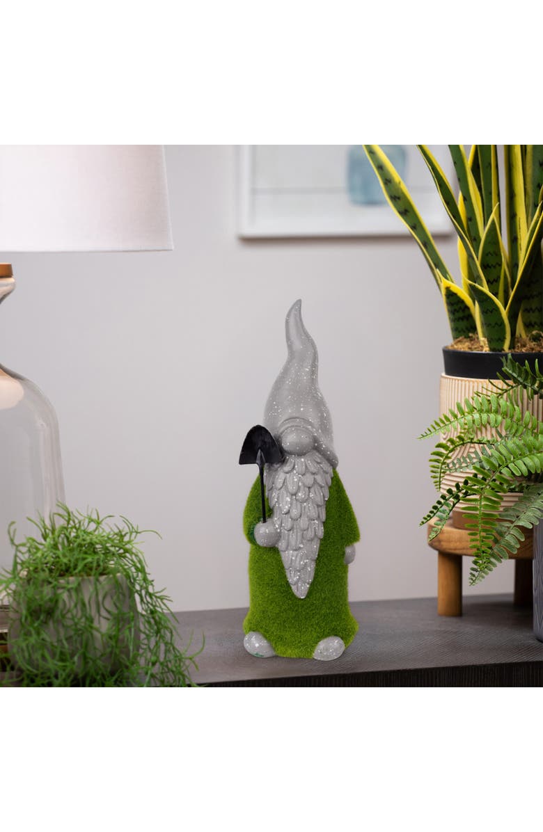 Northlight Faux Moss Covered Gnome with Shovel Outdoor Garden Statue - 13.5", Alternate, color, Gray
