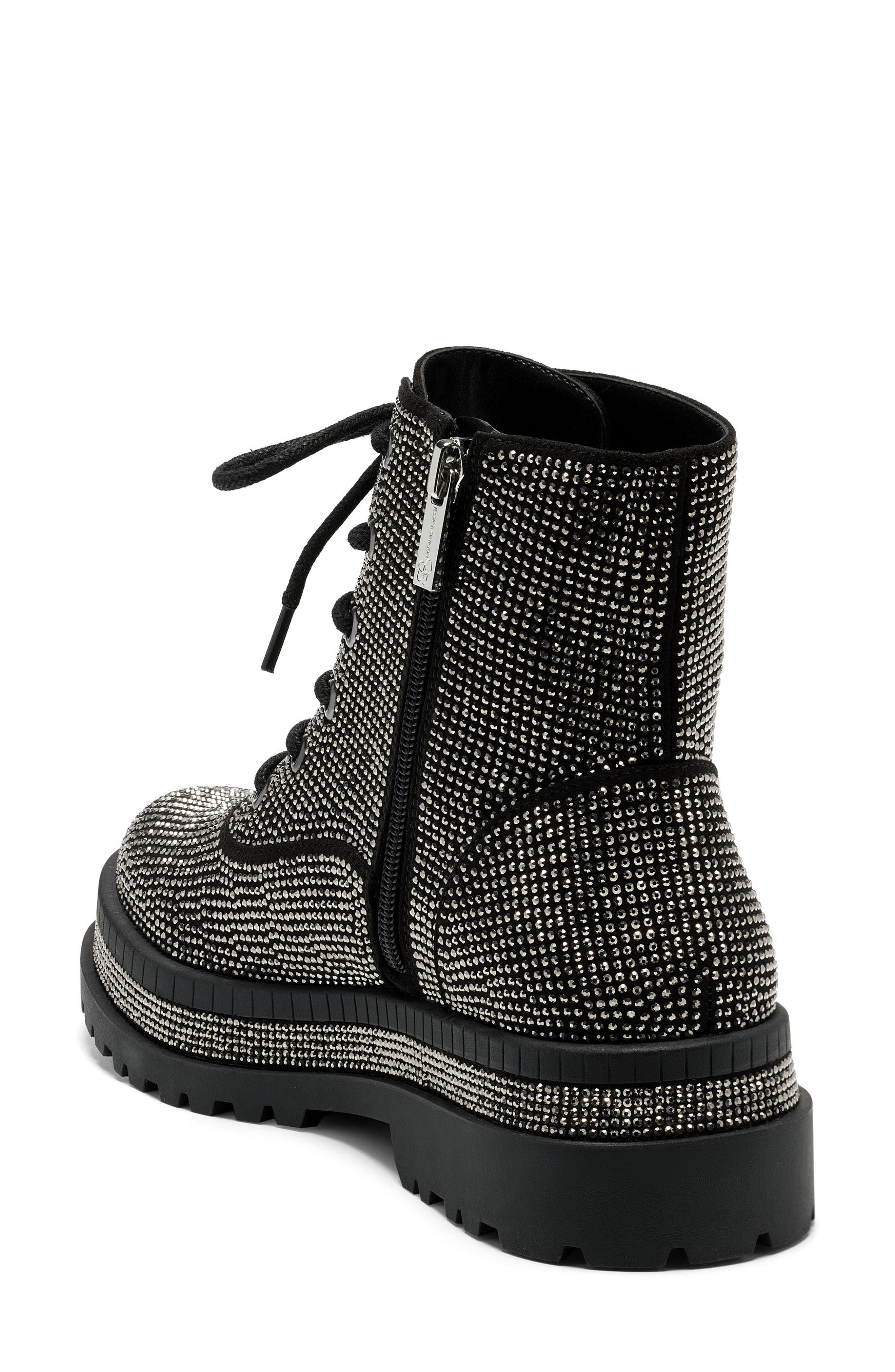 Jessia Simpson Einta Embellished Lace-Up Boot, Alternate, color, BLACK