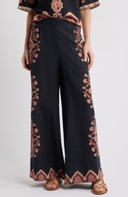 Cleobella Martin Medallion Print Cotton & Linen Wide Leg Pants
