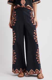 Cleobella Martin Medallion Print Cotton & Linen Wide Leg Pants