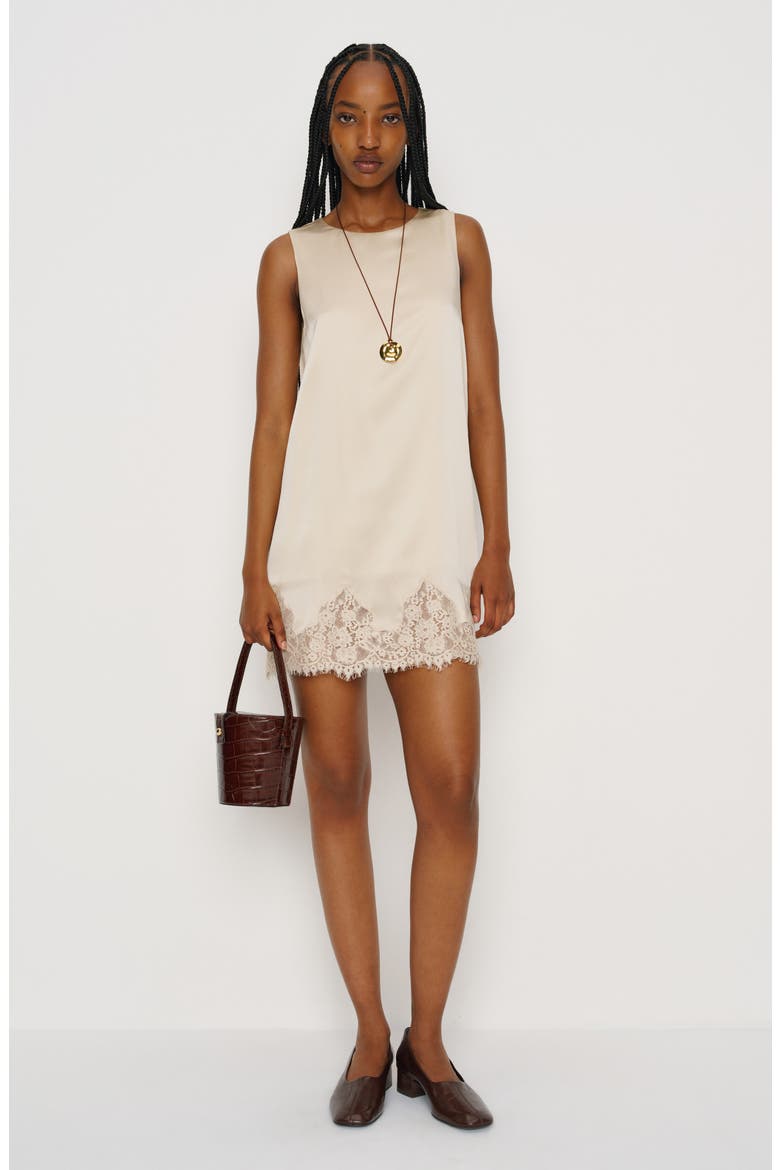 Jessalyn Sleeveless Lace Silk Minidress, Alternate, color, ALMOND
