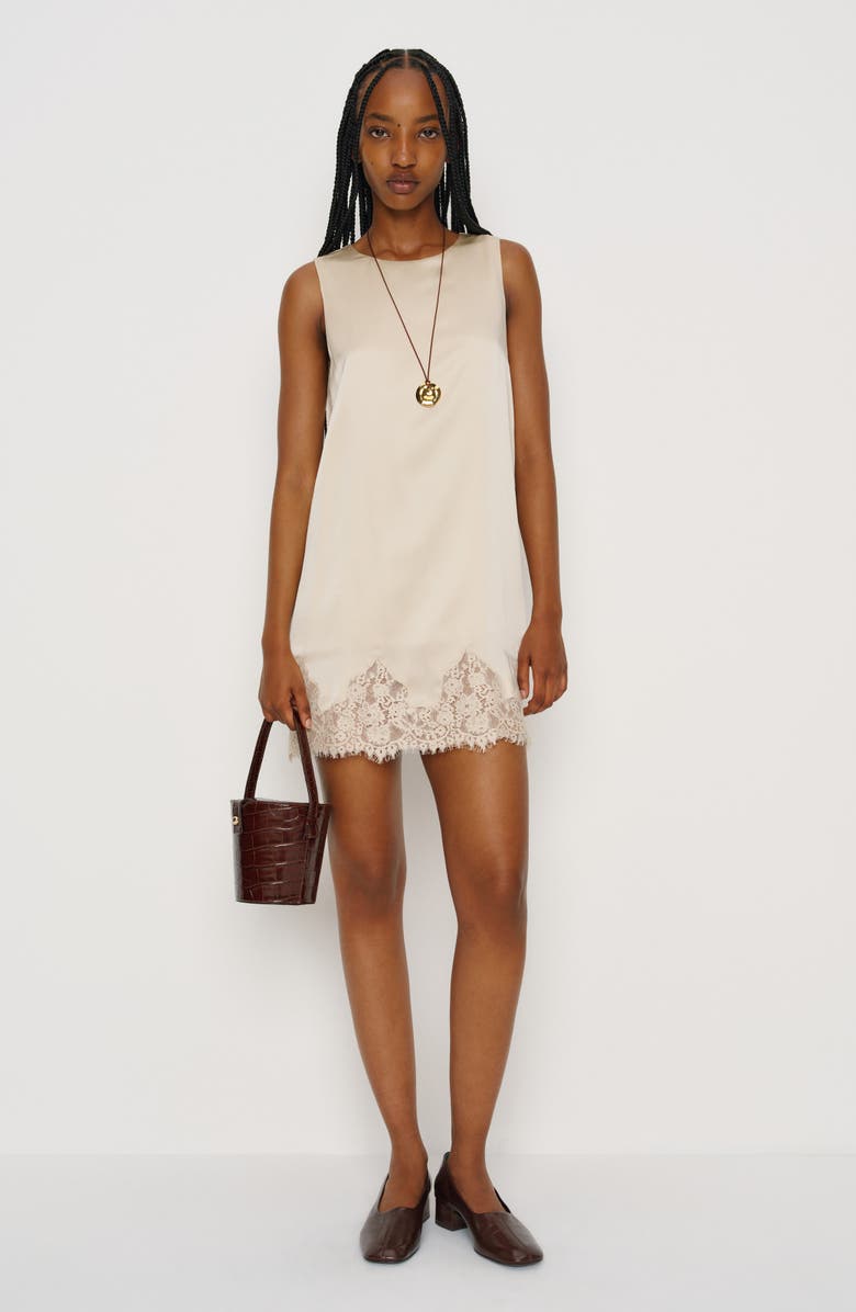 Reformation Jessalyn Sleeveless Lace Silk Minidress, Alternate, color, Almond