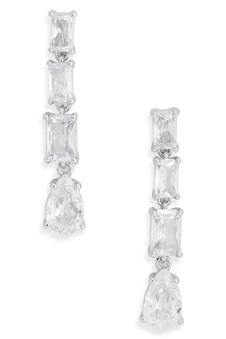 Spender Cubic Zirconia Linear Drop Earrings, Main, color, RHODIUM