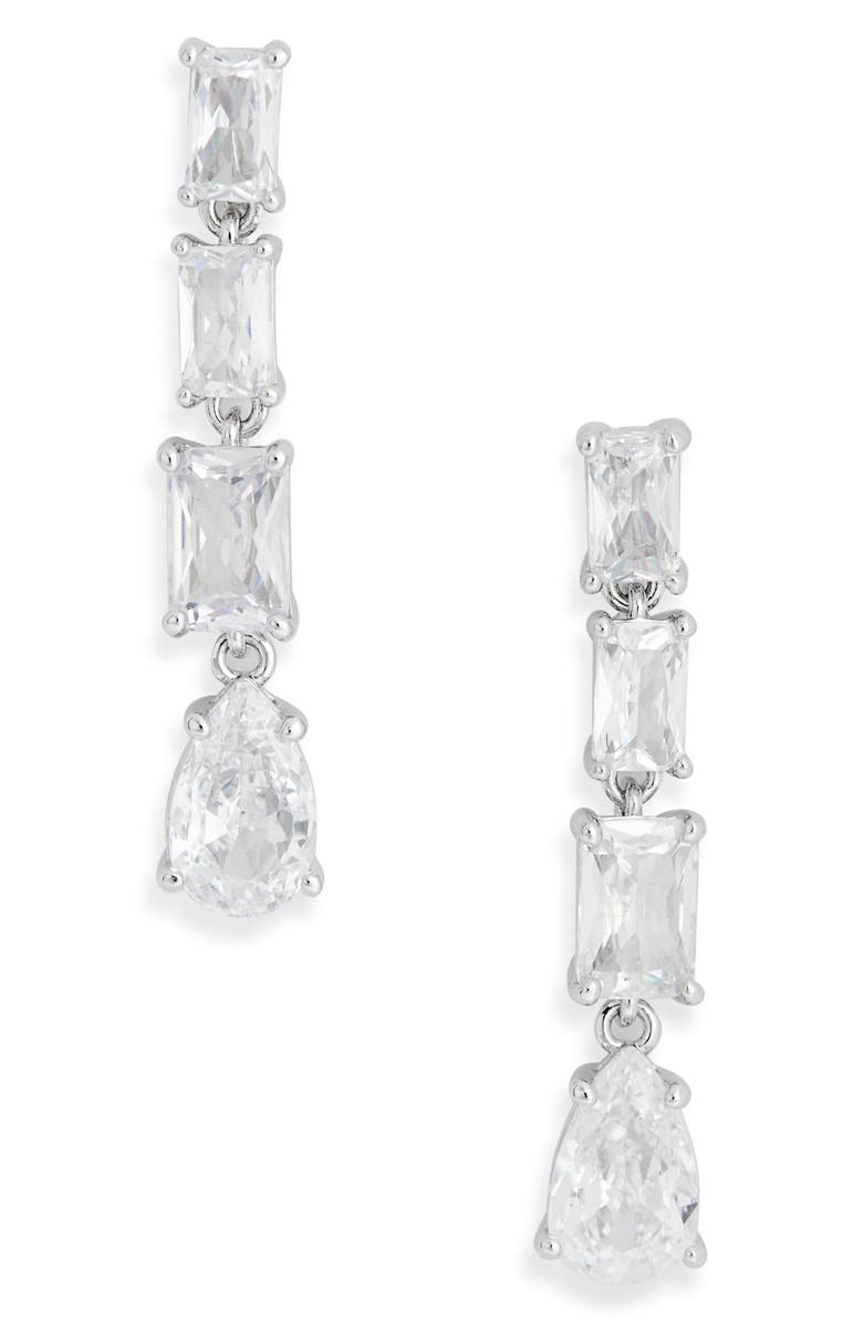 Nadri Spender Cubic Zirconia Linear Drop Earrings, Main, color, Rhodium