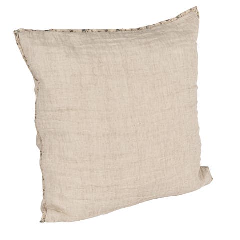 Patterned Edge Woven Cotton and Linen Pillow, Natural