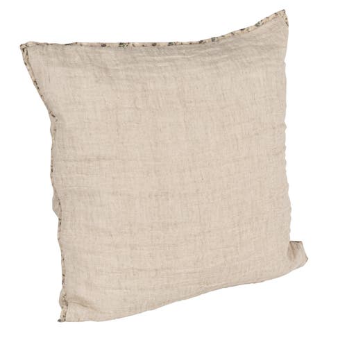 Storied Home Patterned Edge Woven Cotton And Linen Pillow, Natural In Brown