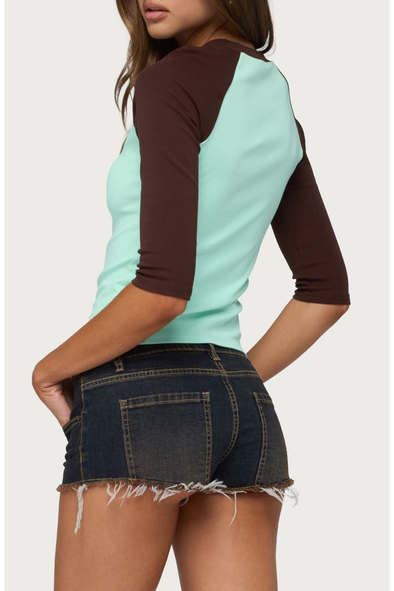 Irva Raglan Three-Quarter-Sleeve Top, Alternate, color, AQUA-AND-BROWN
