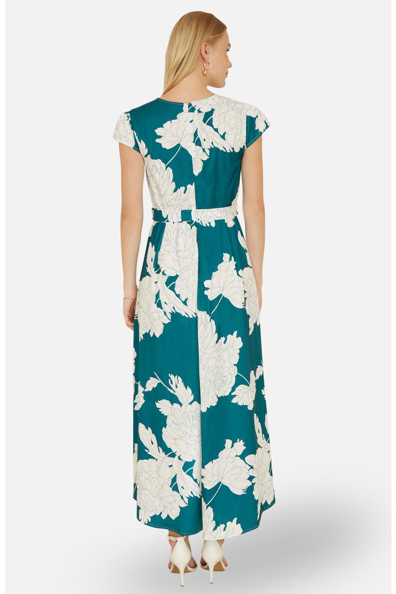 Blossom Print Dipped Hem Wrap Midi Dress, Alternate, color, Green