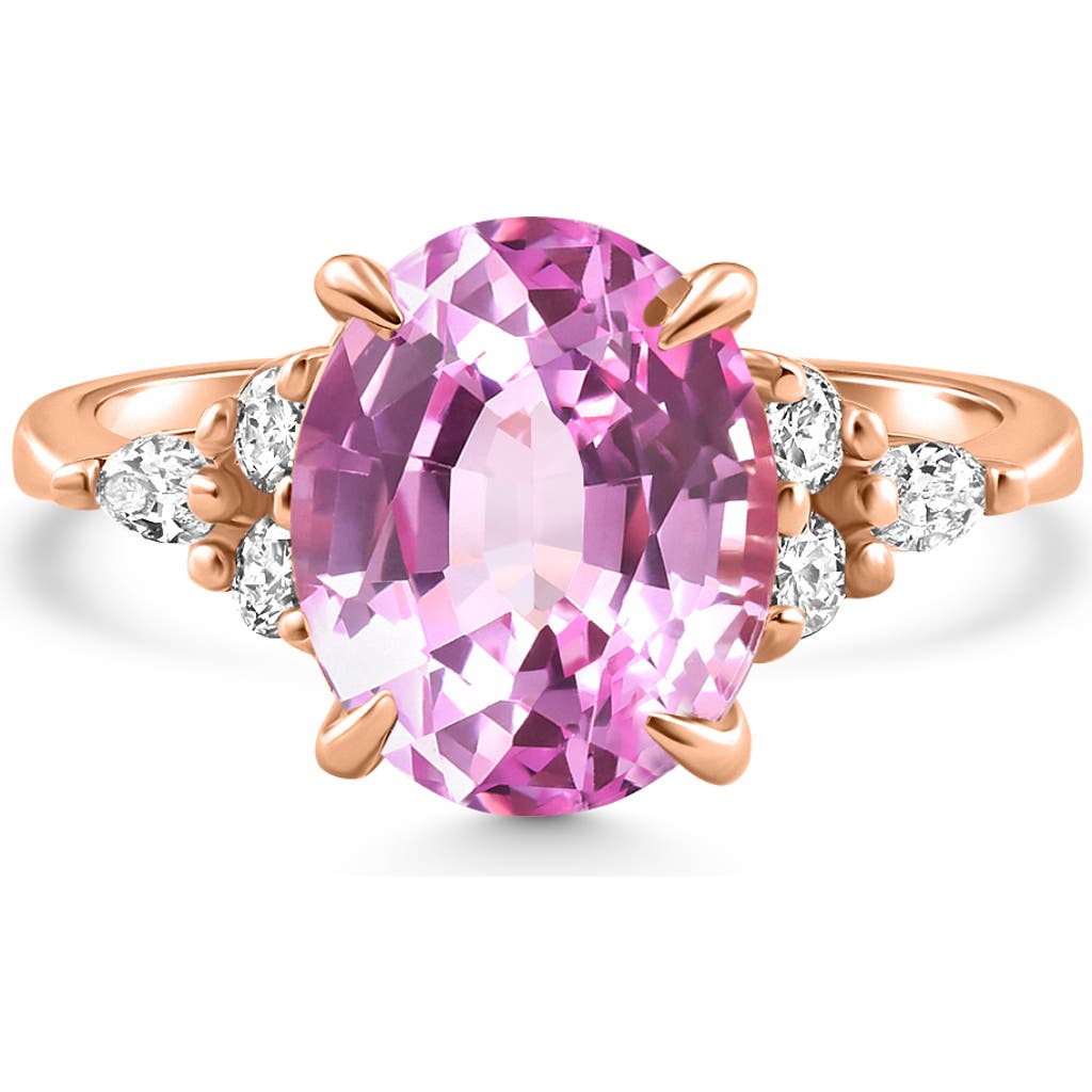 Bliss Diamond 5ct Tw Oval Pink Sapphire & Diamong Ring 14k Gold Lab Grown In Gold