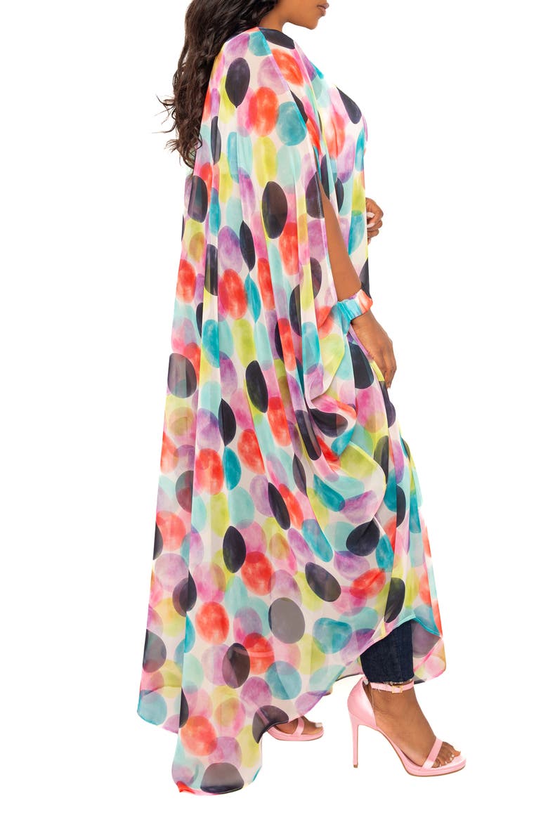 Polka Dot Print Chiffon Robe with Wrist Bands, Alternate, color, VIOLET MULTI