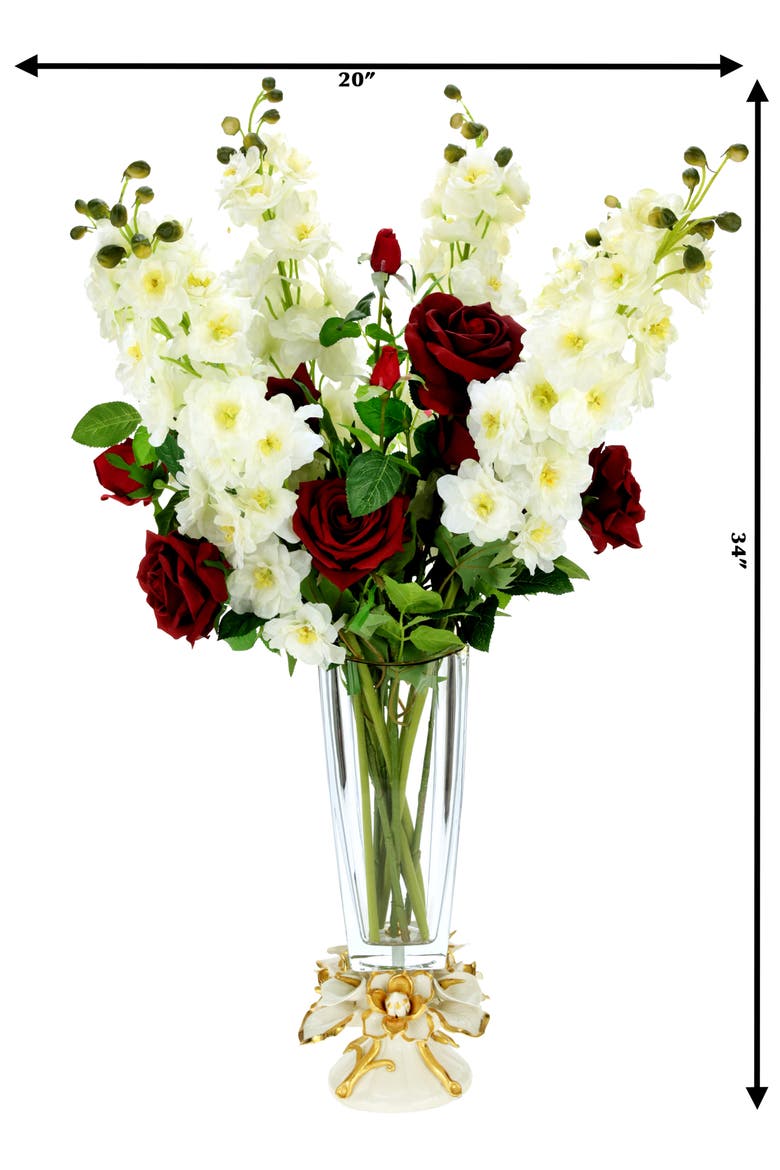 Garden Rose and Delphinium in Vase, Alternate, color, Red