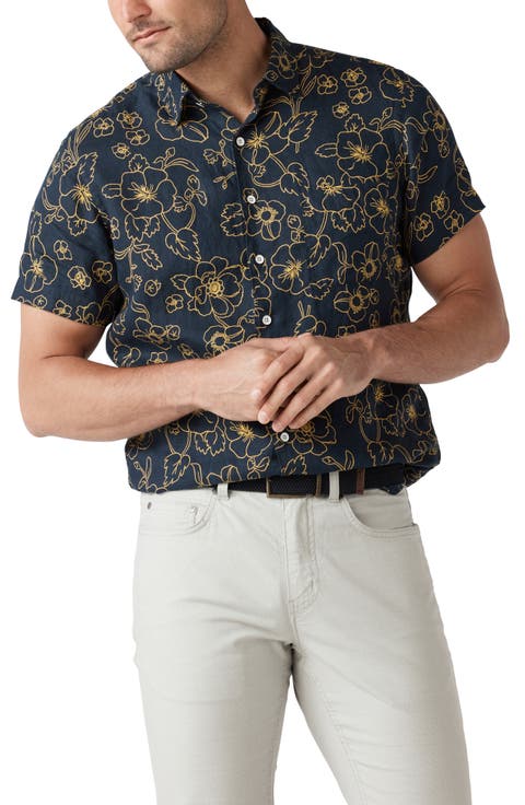 Big Glory Bay Floral Short Sleeve Linen Button-Up Shirt