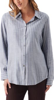 Ripe Maternity Millie Button Up Stripe Maternity Maternity Shirt