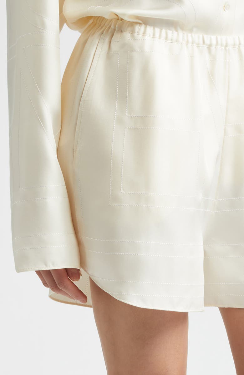 TOTEME Monogram Organic Silk Pajama Shorts, Alternate, color, Cream